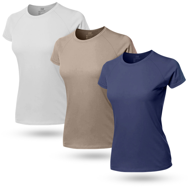 Kit 3 Tech T-shirt Raglan Feminina Modal UND® Azul/Nude/Branco