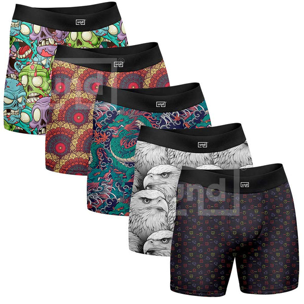 Kit 5 Cuecas Boxer Long Estampa Digital UND Coleção 2026