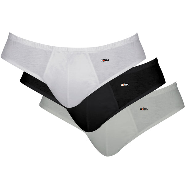 Kit 3 Zorba Slip Briefs 100% Cotton White Black Graphite