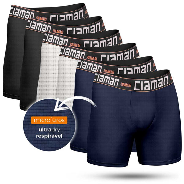 Kit 6 Long Super Dry Breathable Boxer Briefs CIAMAN Pt/Br/Az