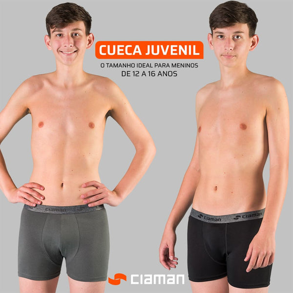 Kit 6 Cuecas Boxer Ciaman Juvenil Cotton Lisas Tamanhos 12/14/16