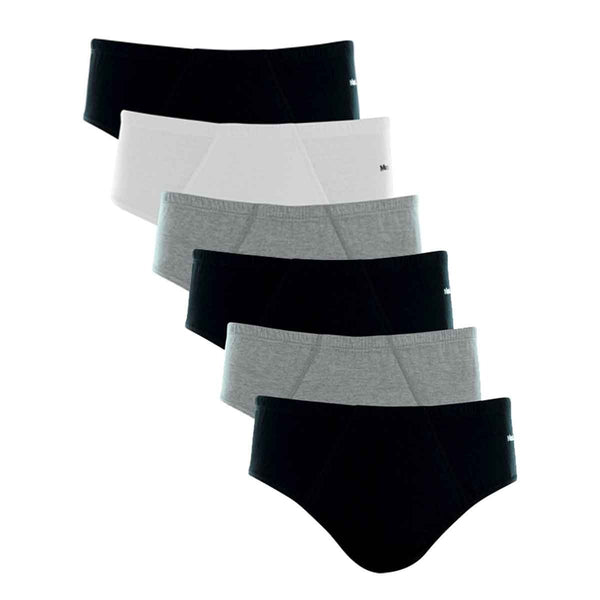 Kit 6 Slip Mash Cotton Elastic Built-in Briefs Black/Grey/White