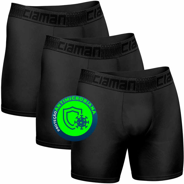 CIAMAN Antimicrobial Tech Long Boxer Briefs Kit 3 Black