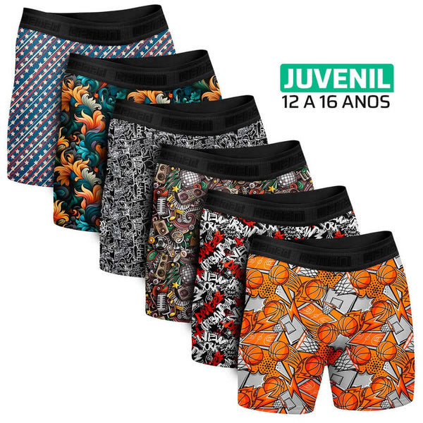 Kit  6 Cuecas Boxer Long Juvenil Digital Style Ciaman