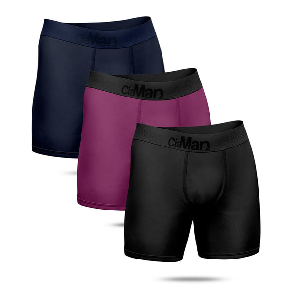 Kit 3 Long Antimicrobial Boxer Briefs Black Navy Purple