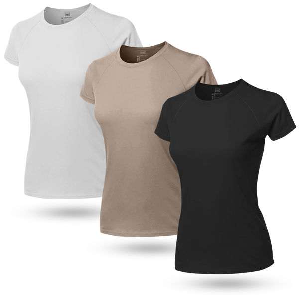 Kit 3 Tech T-shirt Raglan Feminina Modal UND® Preto/Nude/Branco