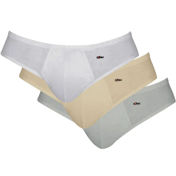 Kit 3 Zorba Slip Briefs 100% Cotton White Beige Graphite