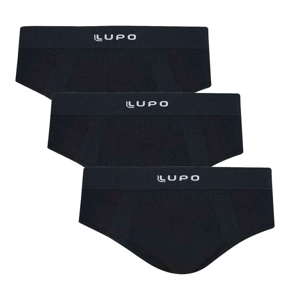 Kit 3 Cuecas Slip Lupo Micromodal Sem Costura Preta