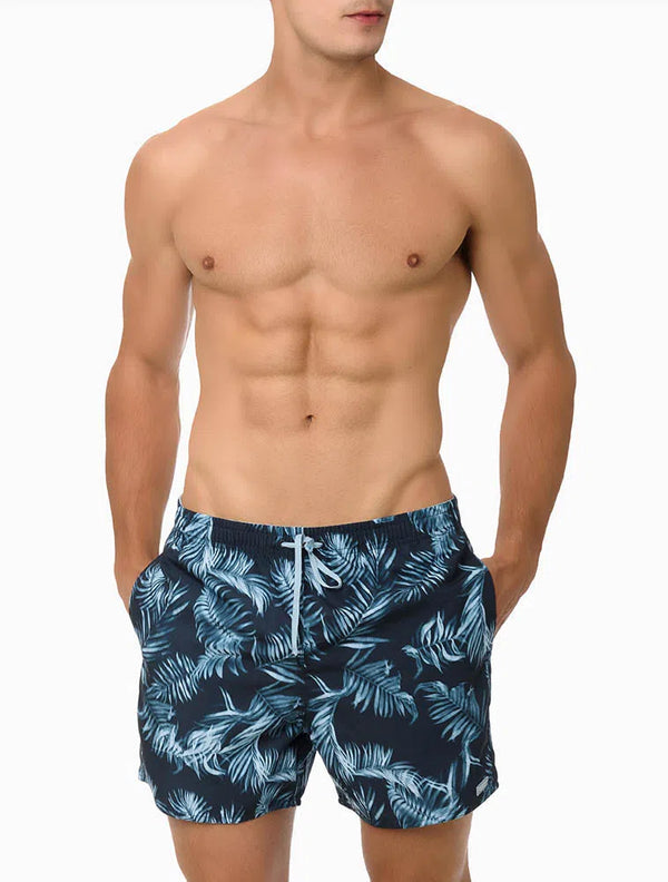 Shorts de Praia Leaf Print Calvin Klein Marinho