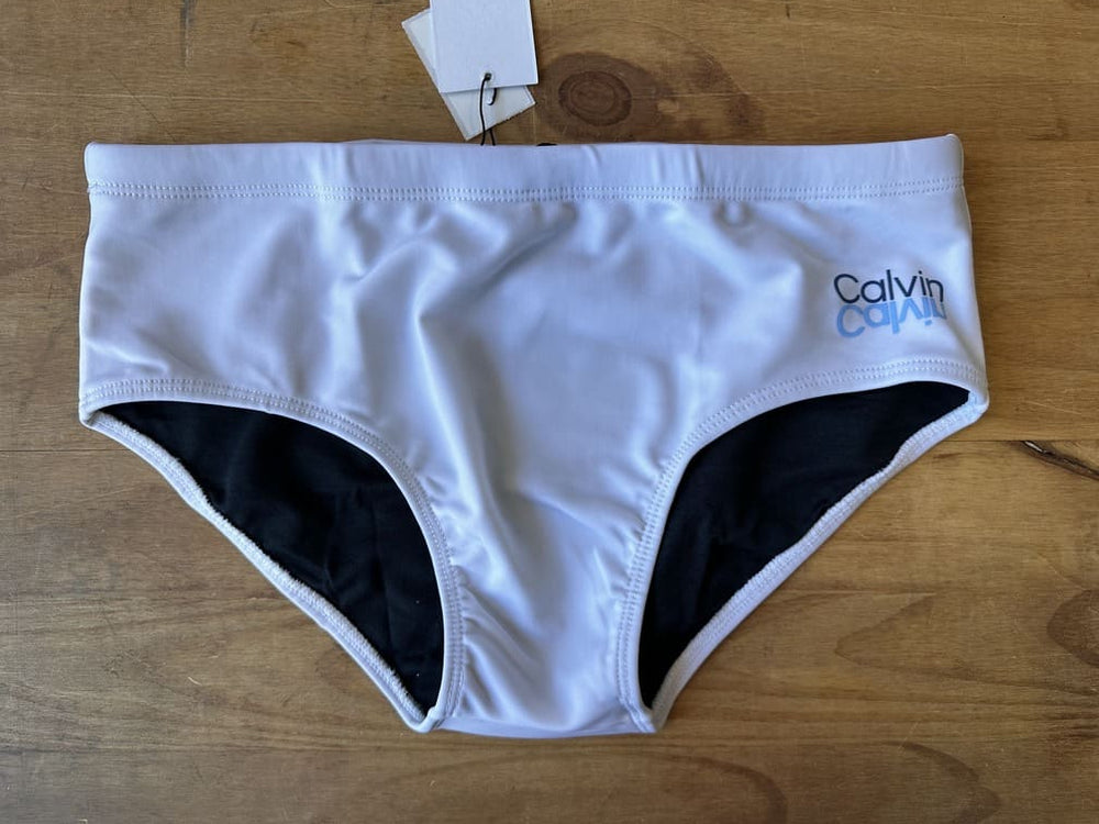 Calvin Klein Mirror Slip Swim Trunks with White Side Silk - Main Image