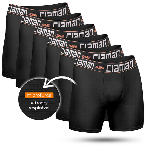 Kit 6 CIAMAN Breathable Long Super Dry Boxer Briefs Black