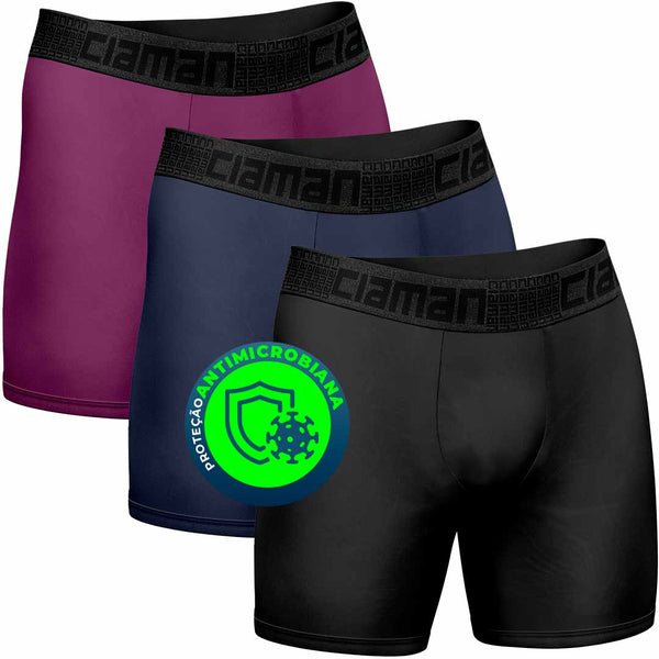 CIAMAN Tech Long Boxer Briefs Kit 3 Antimicrobial Pt/Az/Rx